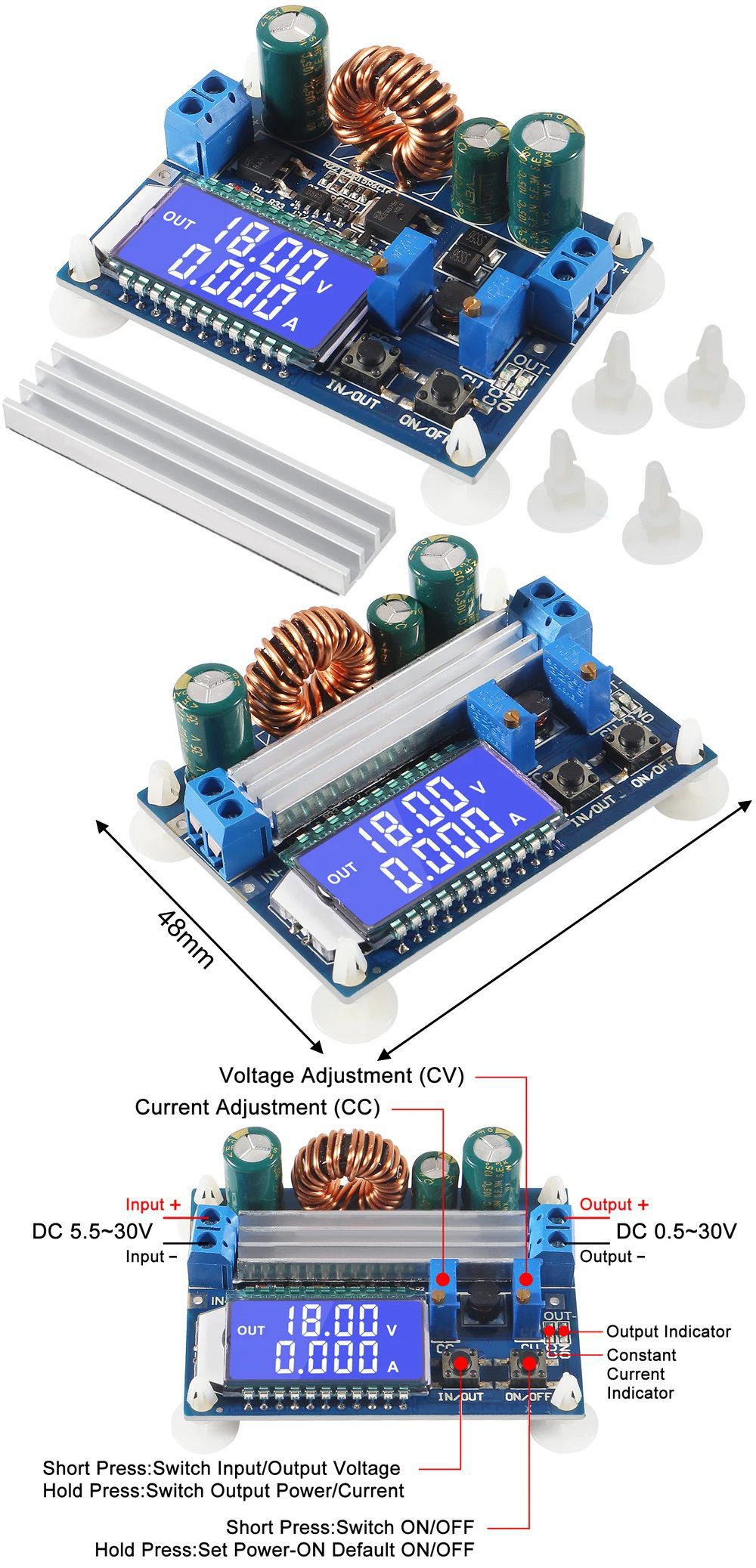 Fuentes Ajustable 5.5-30V to 0.5-30V 4A 35W
